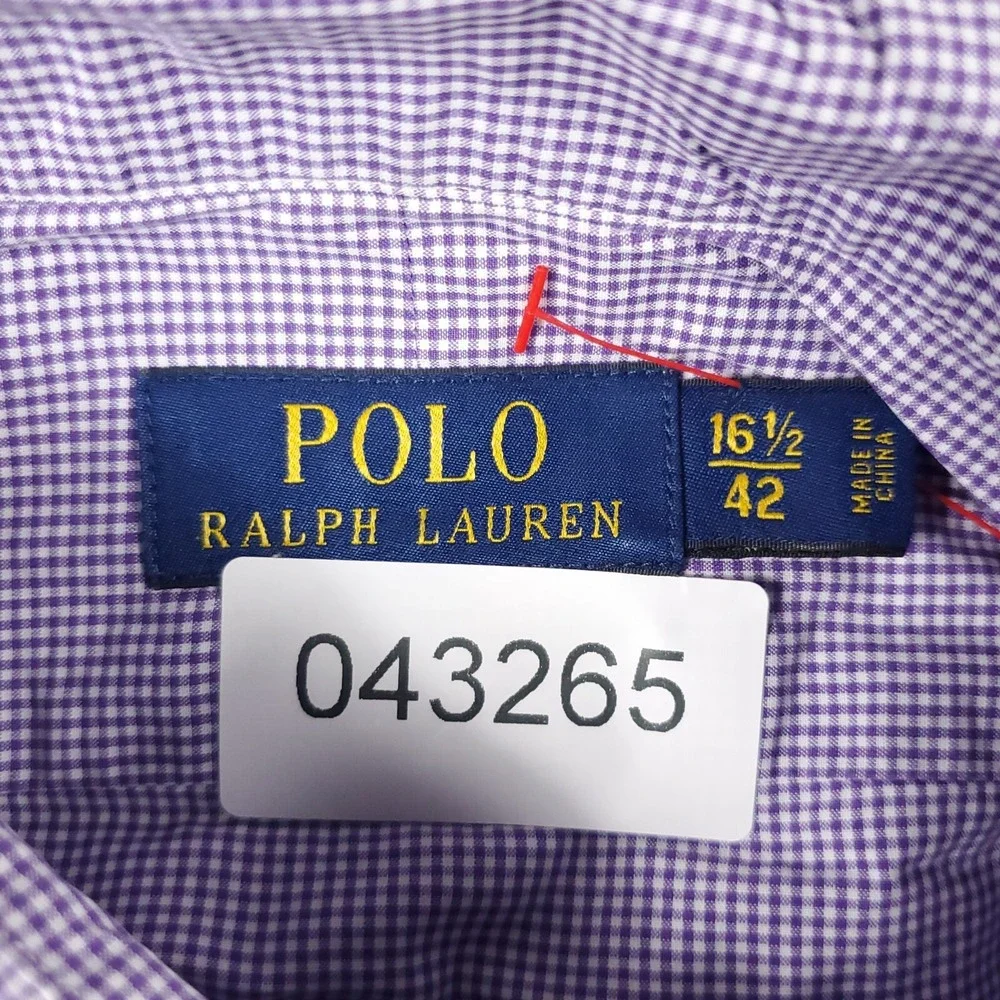 Ralph Lauren Shirt Mens 16.5 Purple Check Dress Button Up Long Sleeve